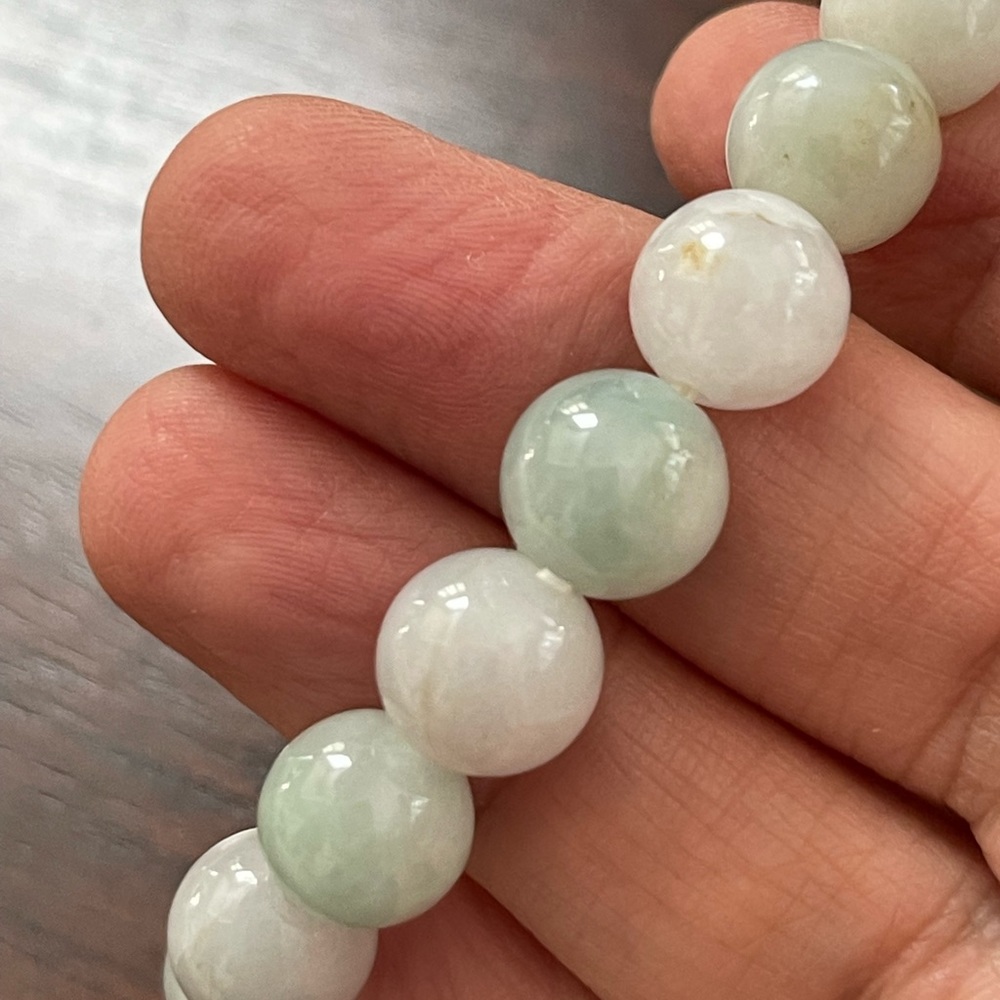 Lavender green yellow 10mm genuine jadeite jade bead stretchy bangle bracelet - Picture 5 of 6